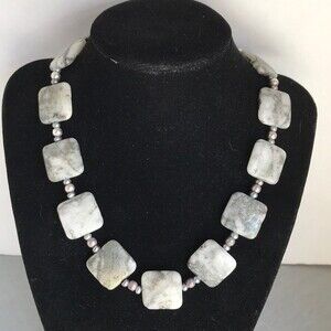 Vintage Handmade Quartz Pyrite Pearls Sterling Silver Necklace approx 16 inch